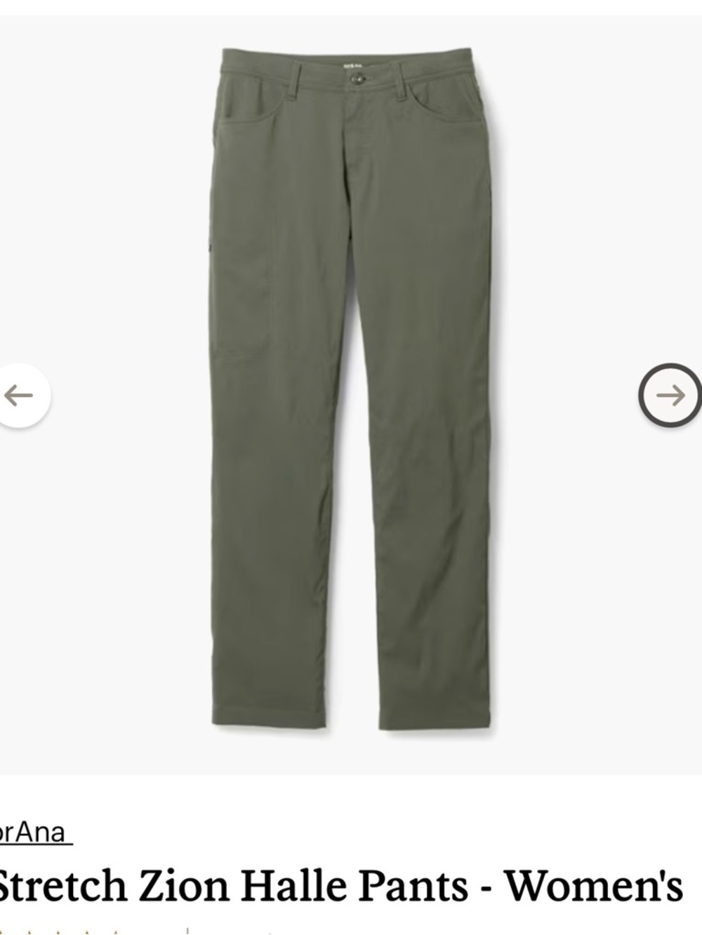 Prana Women's Stretch Zion Straight-Leg Stretch Pants in Olive NWT Sz 2 30”